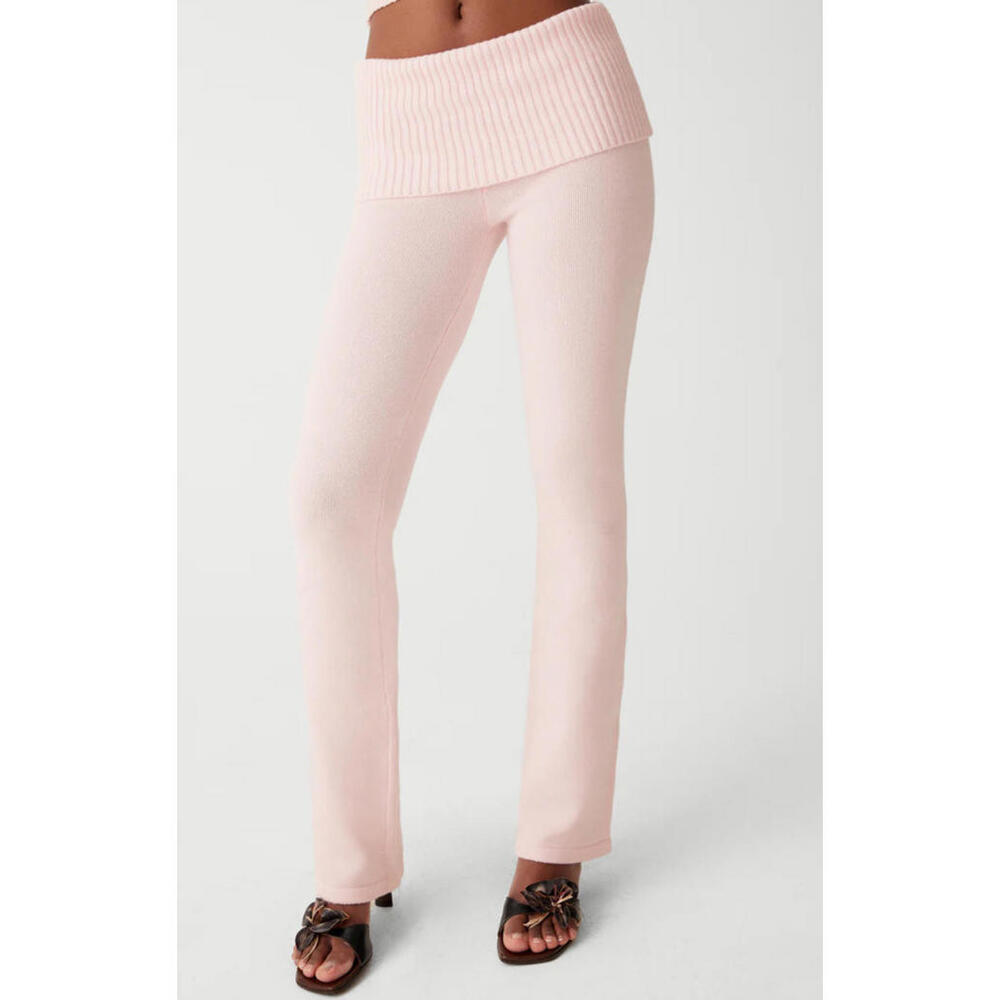 NWT! Frankie’s Bikinis Mason Cloud Knit Flare Pants in Rose Quartz Pink - XS